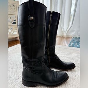 Frye Melissa Button Black Leather Tall Riding Boots